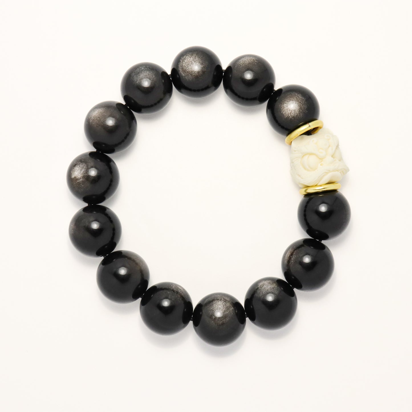 Confidence - Ivory Awakening Lion & Silver Obsidian Bracelet