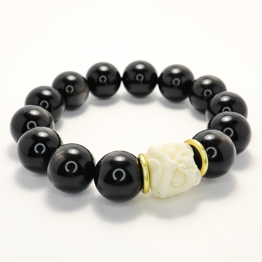 Confidence - Ivory Awakening Lion & Silver Obsidian Bracelet