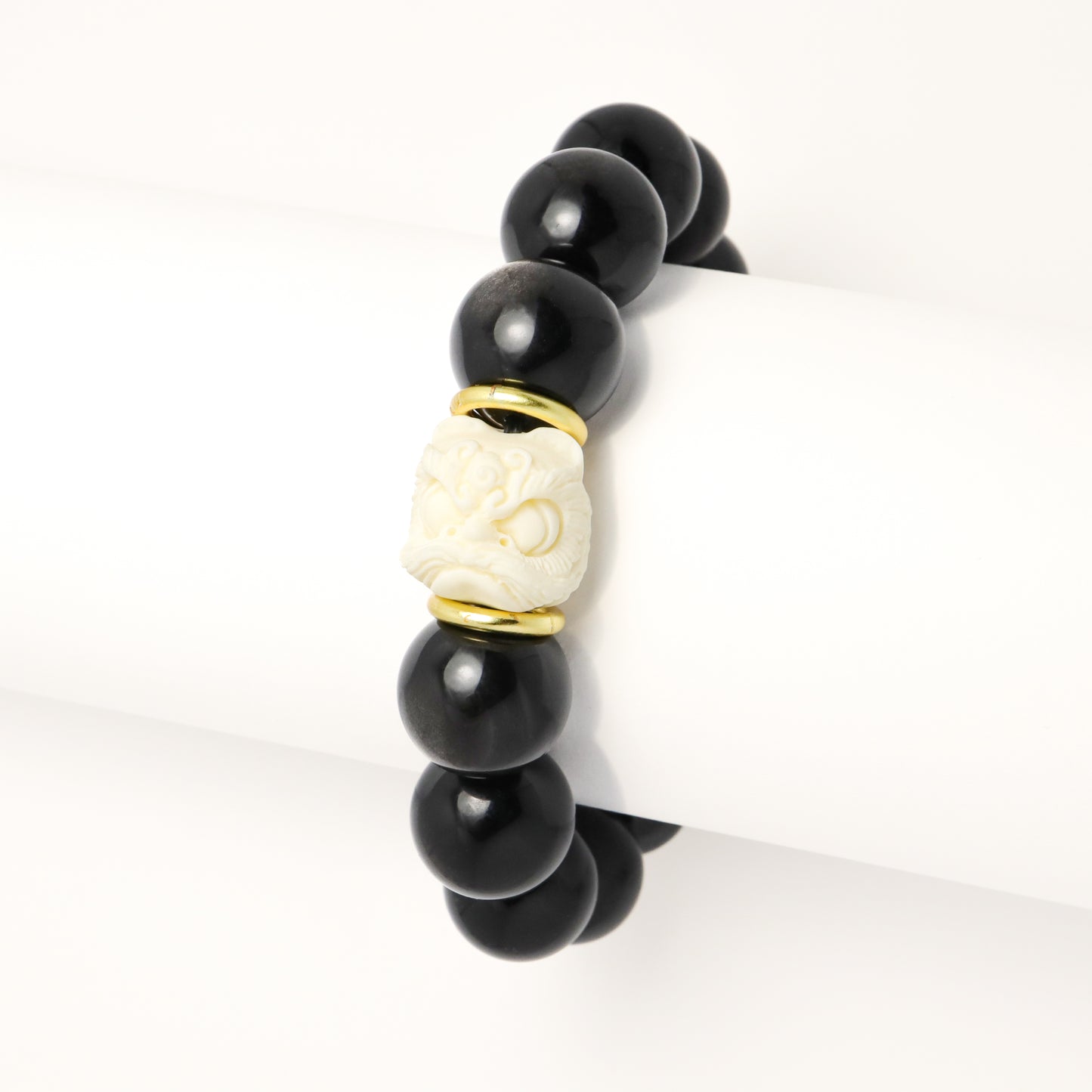 Confidence - Ivory Awakening Lion & Silver Obsidian Bracelet