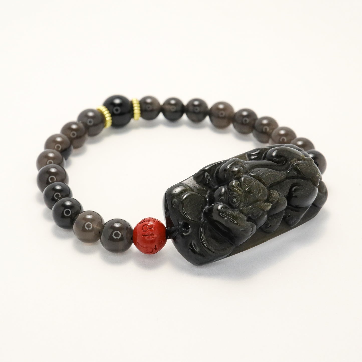 Wealth & Luck - Ice Black Obsidian & Golden Obsidian Pixiu Bracelet