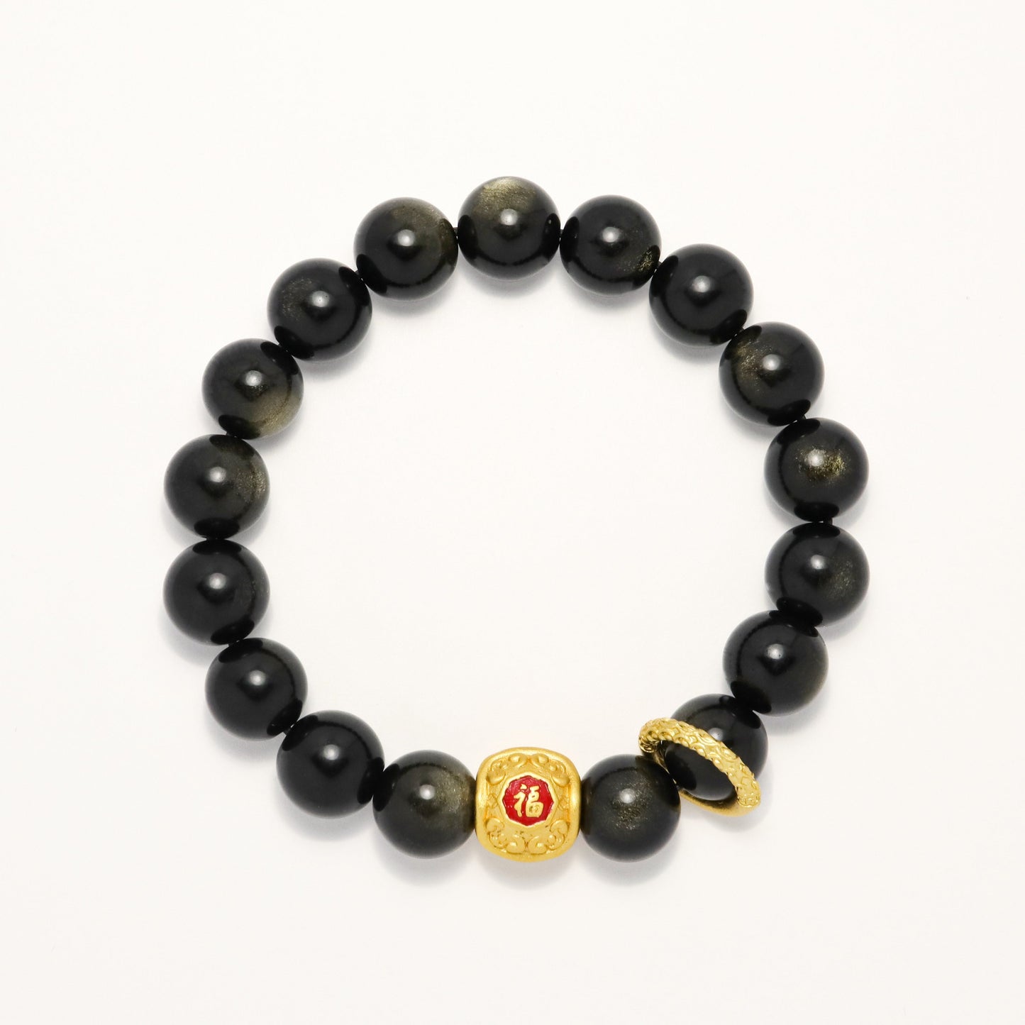 Longevity Turtle Fook - Golden Obsidian Bracelet