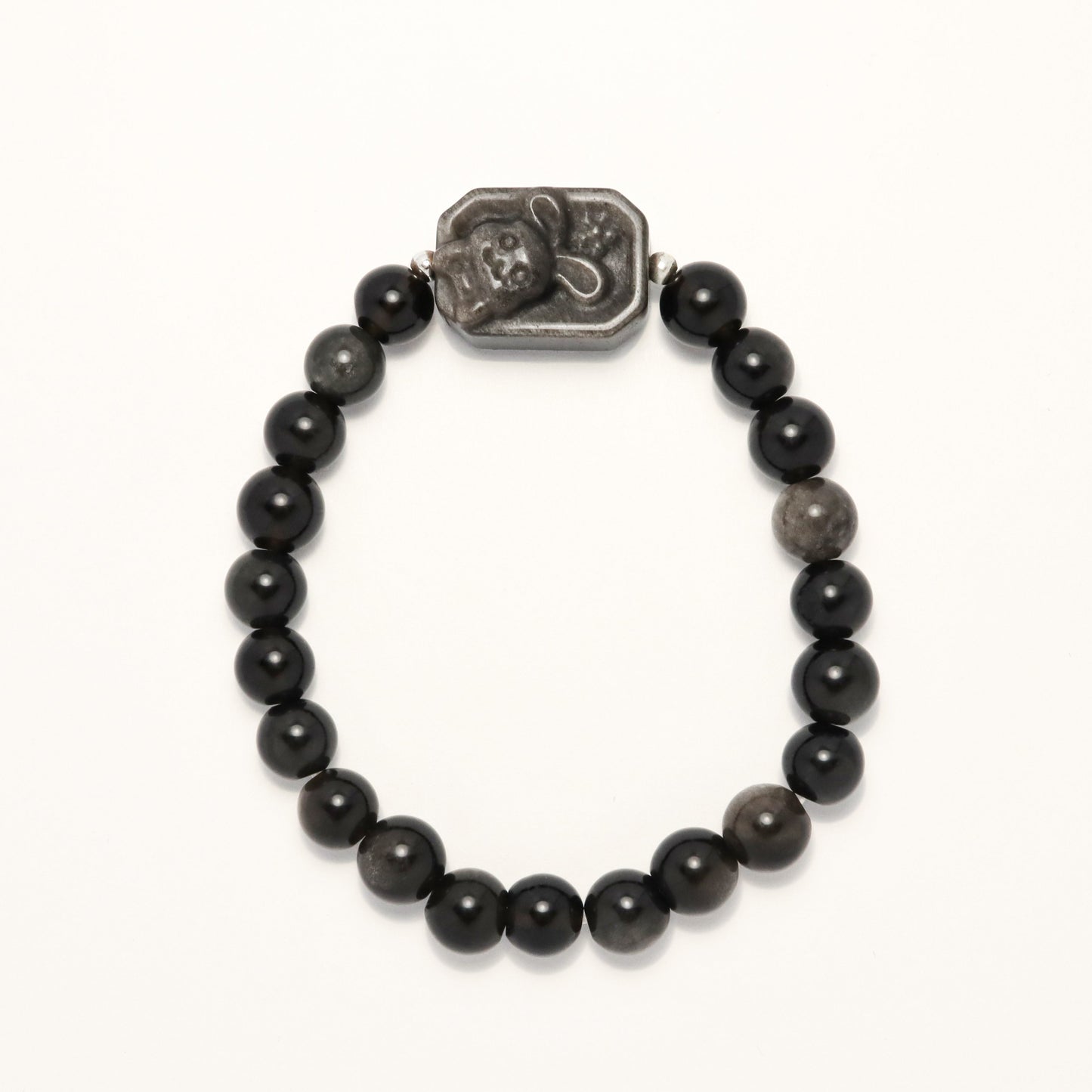 Rabbit Year Blessing - Silver Shine Obsidian Bracelet
