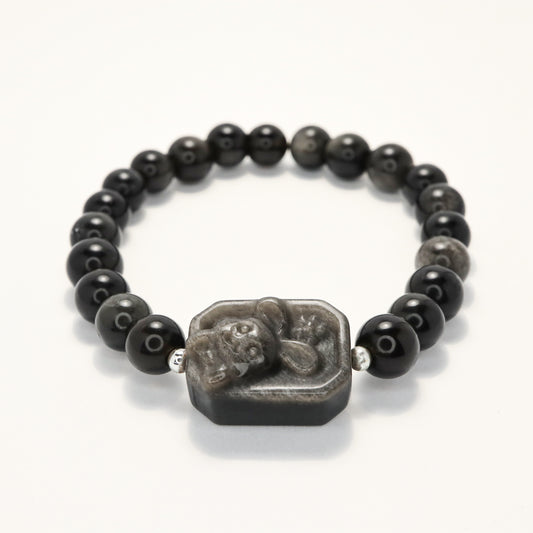 Rabbit Year Blessing - Silver Shine Obsidian Bracelet
