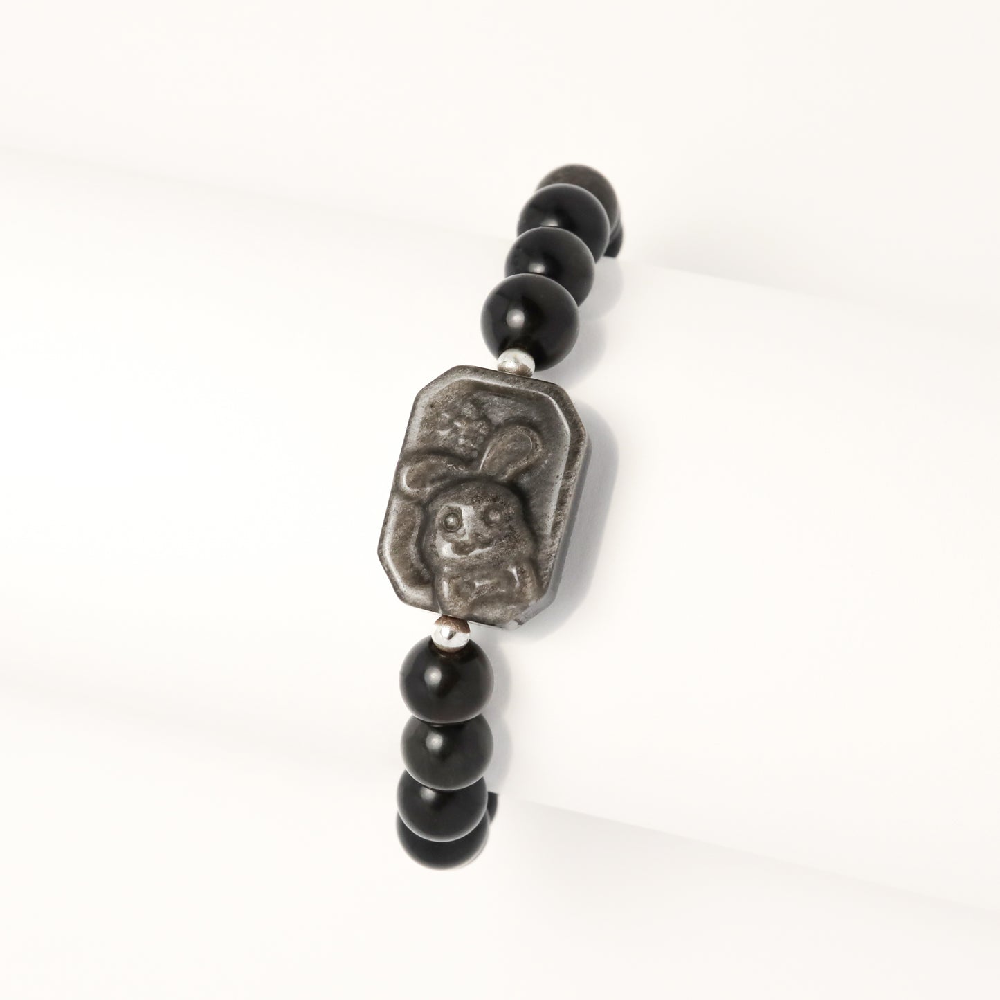 Rabbit Year Blessing - Silver Shine Obsidian Bracelet