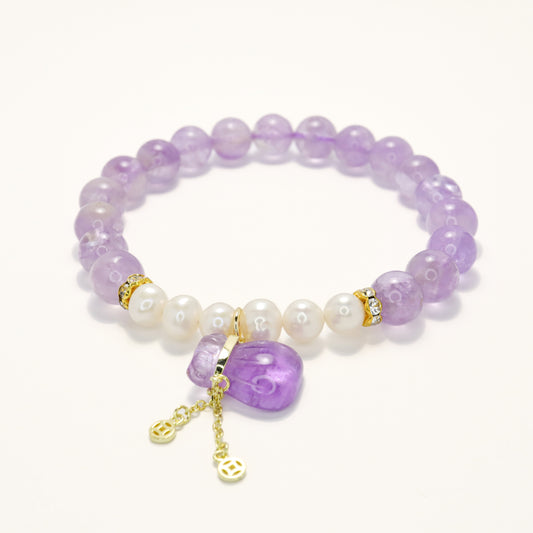 Fortune Bag - Lavender Amethyst & Pearl Bracelet