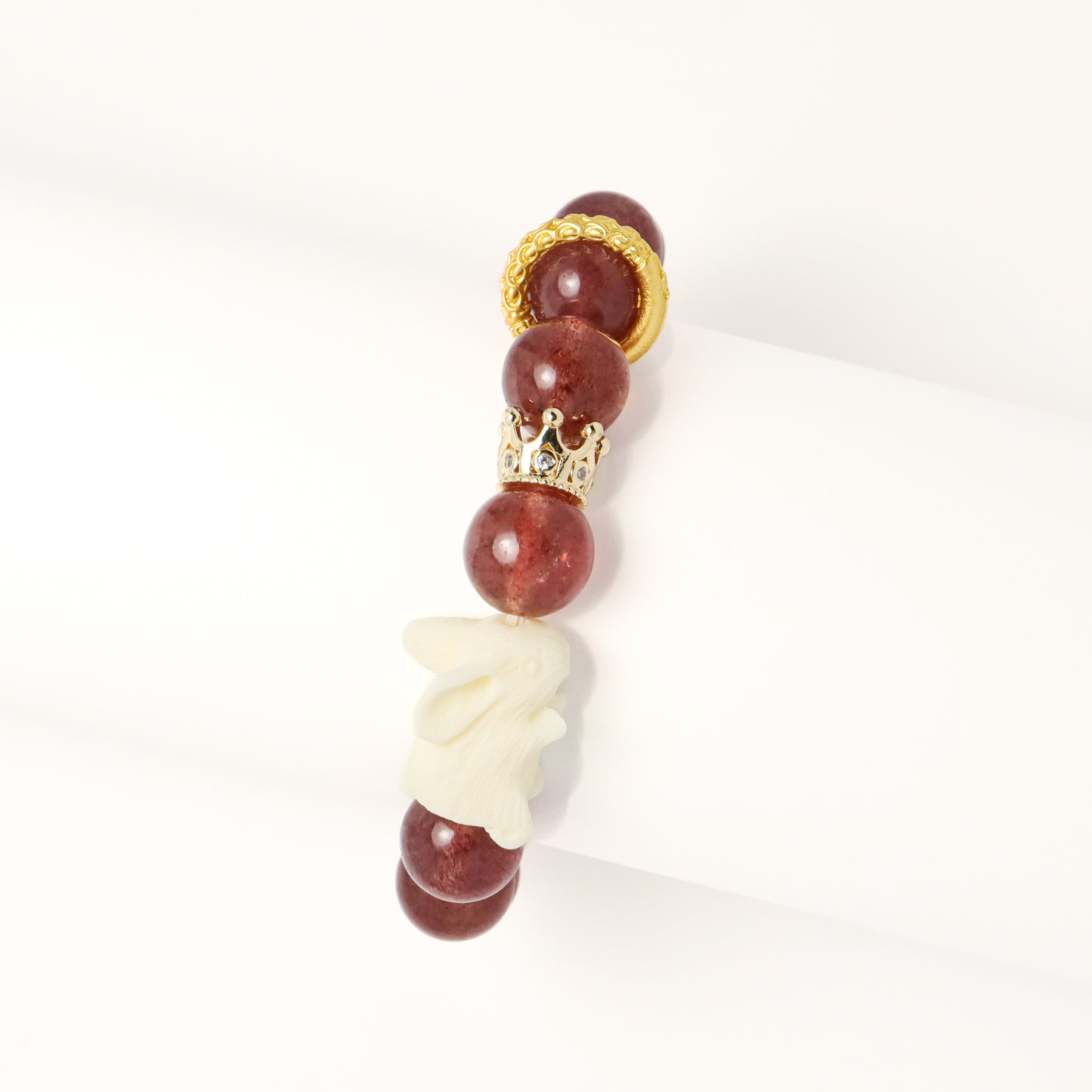 Red Queen - Ivory Rabbit & Pigeon Blood Strawberry Quartz Bracelet