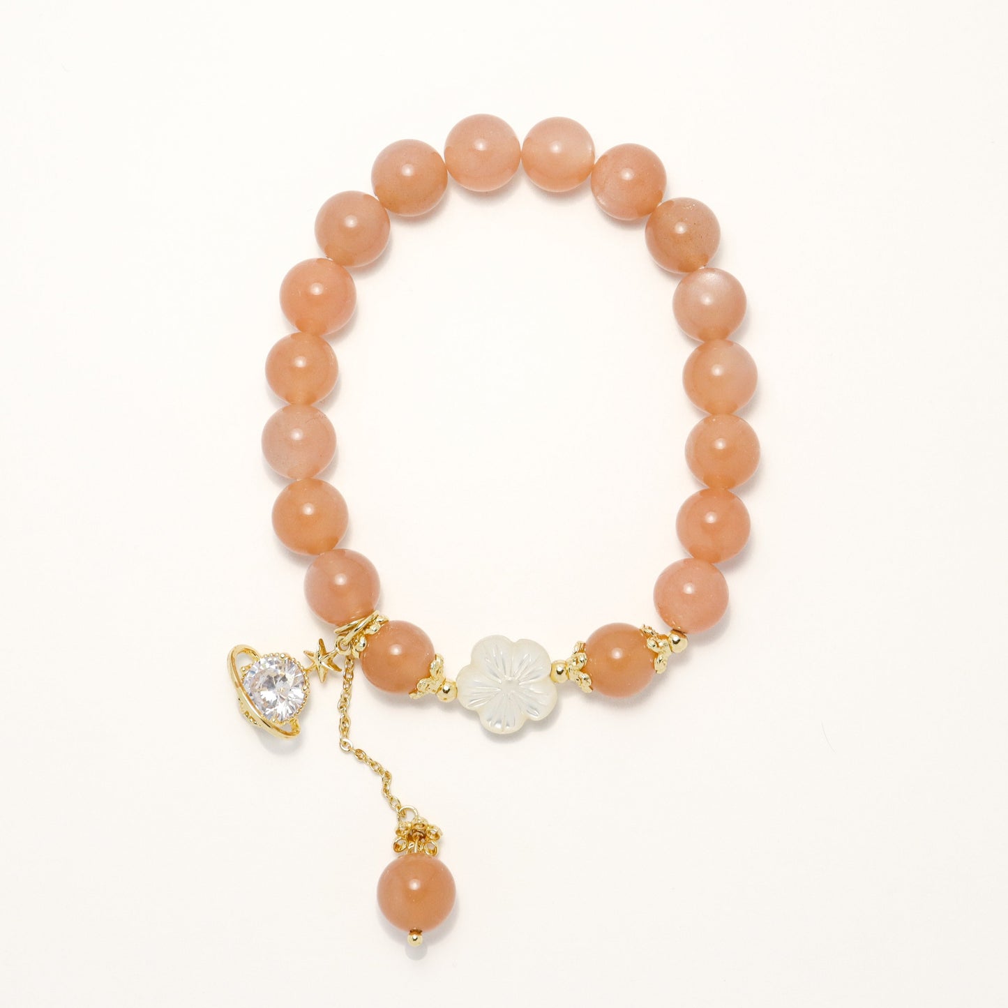 Morning Star - Orange Moonstone & Flower Shell Bracelet