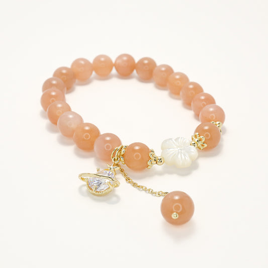Morning Star - Orange Moonstone & Flower Shell Bracelet