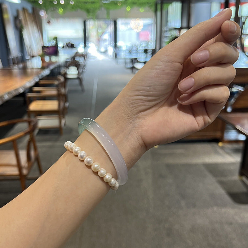 Mountain Breeze - Green & White Chalcedony Bangle Bracelet (Pre-Sale) (Some in Stock)
