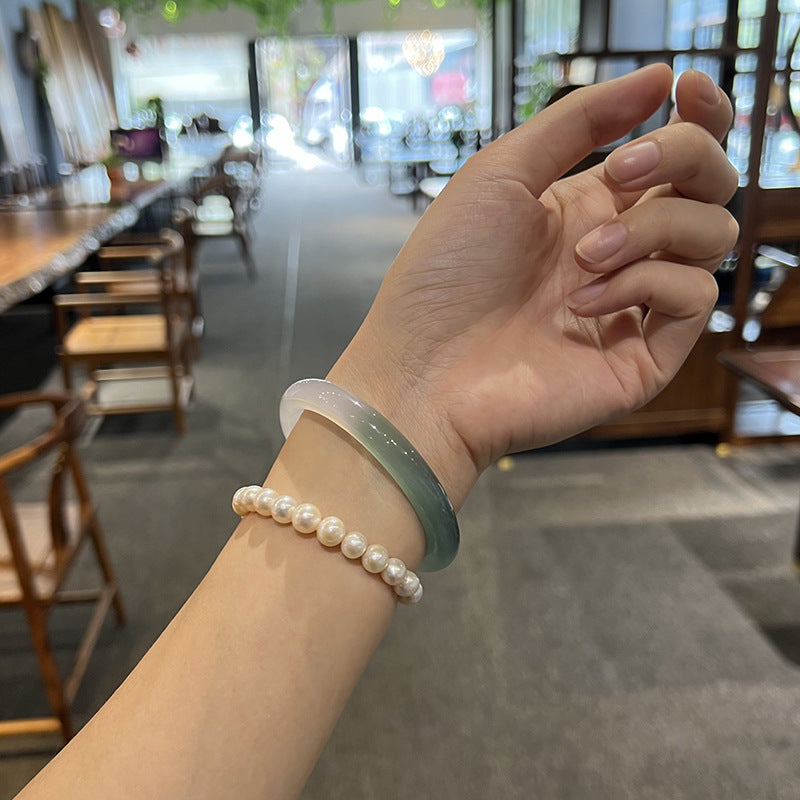 Mountain Breeze - Green & White Chalcedony Bangle Bracelet (Pre-Sale) (Some in Stock)