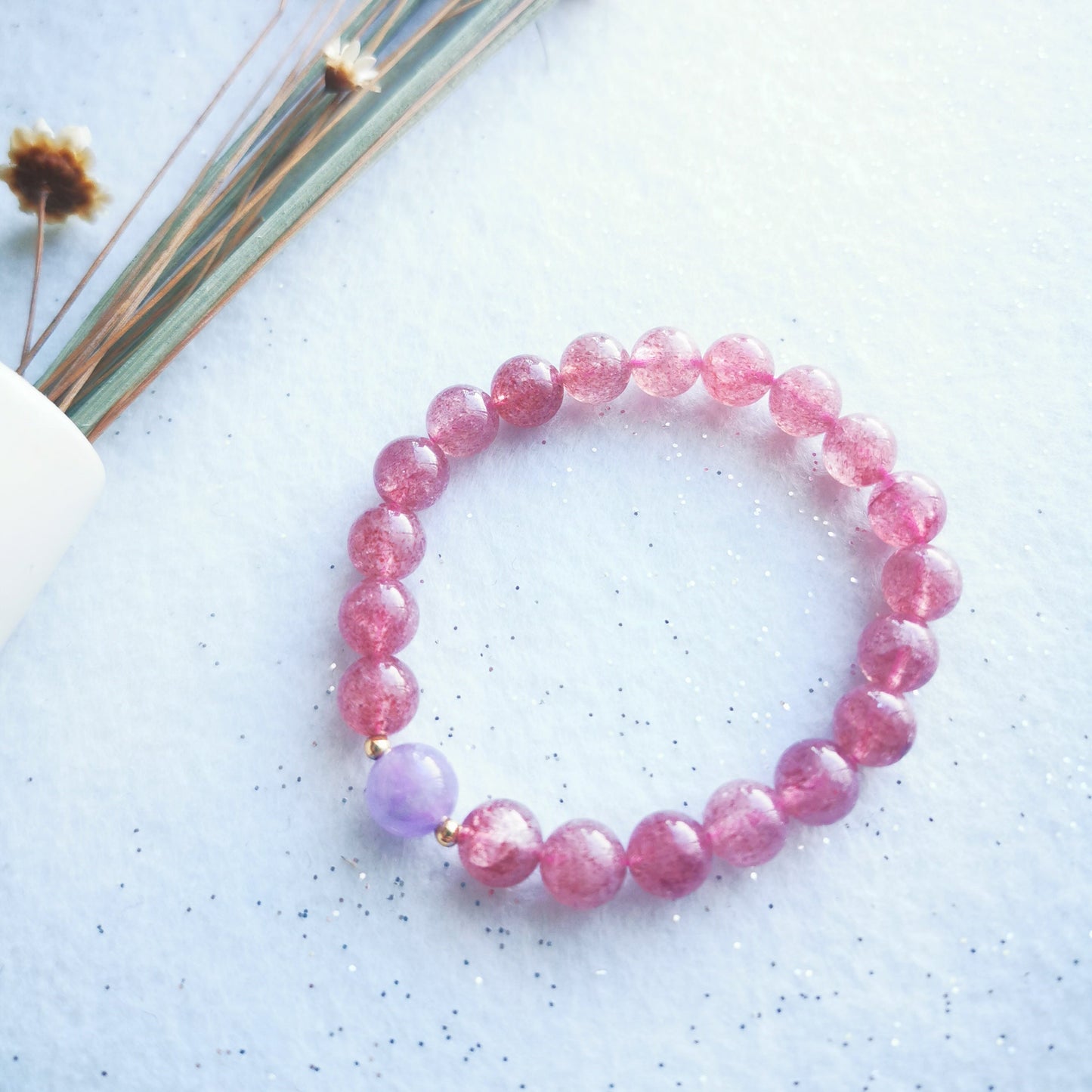 Crystal Love - Bracelet - Lavender Amethyst & Strawberry Quartz