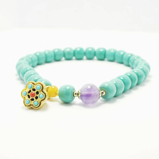 Mya Mixed - Lavender Amethyst & Turquoise Bracelet with Lotus Pendant
