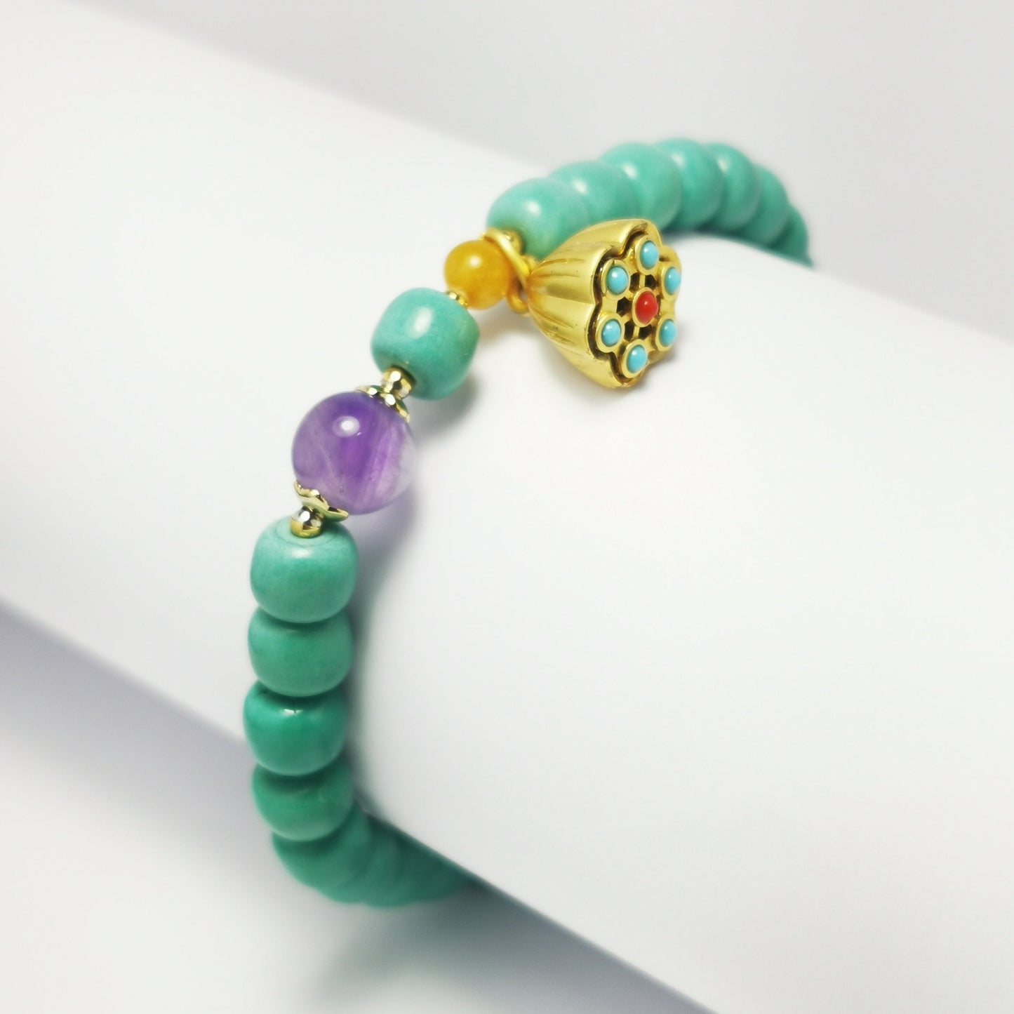Mya Mixed - Lavender Amethyst & Turquoise Bracelet with Lotus Pendant