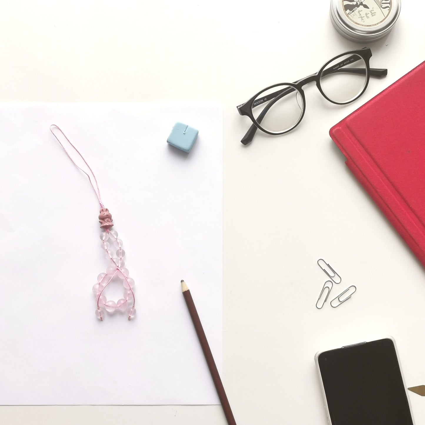 Love Bunny Alashan Agate & Mozambique Rose Quartz - Phone Charm / Key Chain