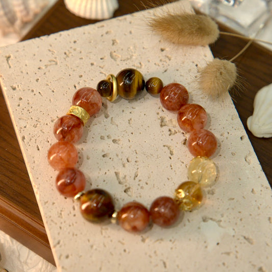 Red Hematoid Quartz, Yellow Tiger's Eye, Citrine & Red Pietersite Bracelet - NeZha