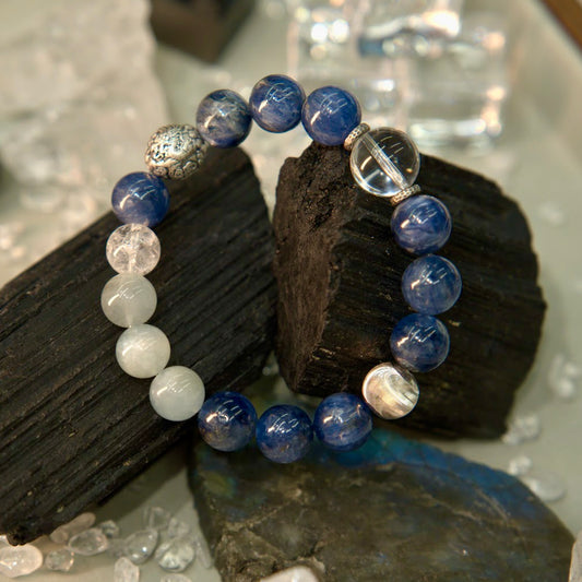 Kyanite, Aquamarine, Clear Quartz & 925 Sterling Silver Bracelet - AoBing