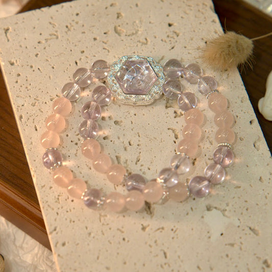 Amethyst & Rose Quartz Bracelet - Luna Blossom