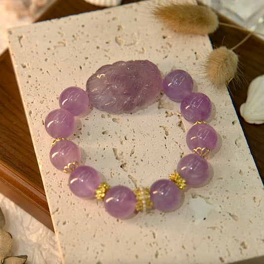 Amethyst & Nine-tailed Fox Carving Bracelet - Nine Tail