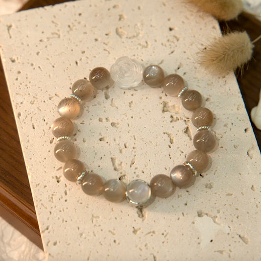 Milk Tea Moonstone & Clear Quartz Bracelet - Lunar Rose