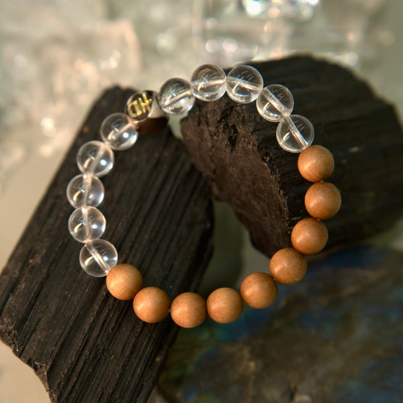 Premium Old Sandalwood & Clear Quartz Bracelet 白水晶老山檀 - Sacred Stillness 静