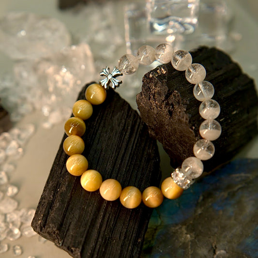 White Phantom Quartz (Half Garden) & Golden Tiger’s Eye Bracelet - Inner Vision