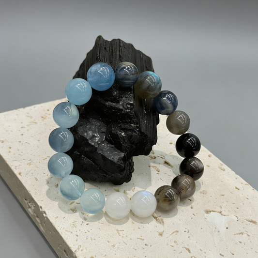 Aquamarine, Moonstone, Kyanite, Black Aurora & Multi-gem Bracelet - Midnight Currents