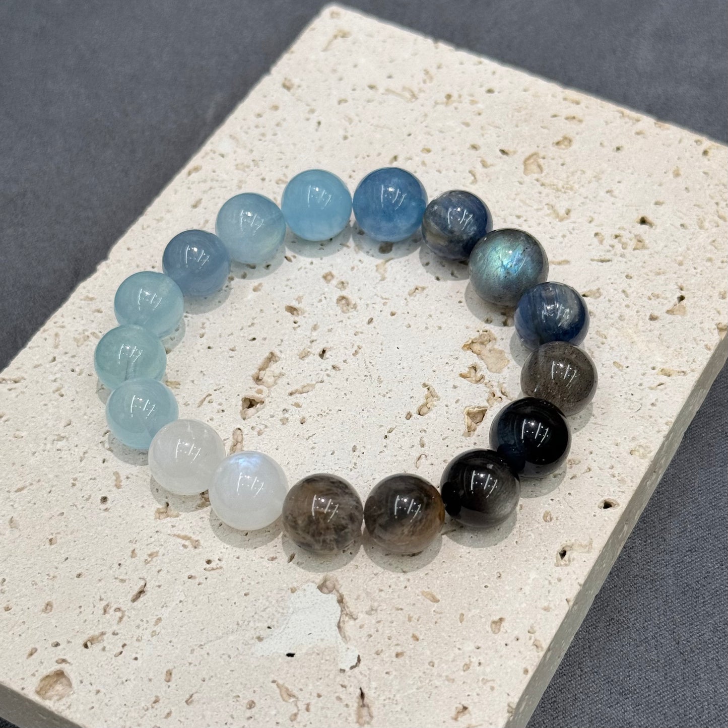 Aquamarine, Moonstone, Kyanite, Black Aurora & Multi-gem Bracelet - Midnight Currents