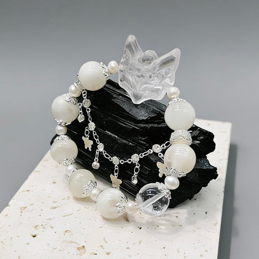 Snow Phantom, Quartz Clear Quartz & Pearl Bracelet - Foxlight Mask