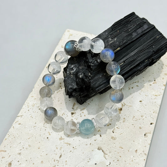 Grey Moonstone, White Phantom, Blue Moonstone & Aquamarine Bracelet - Ocean Veil