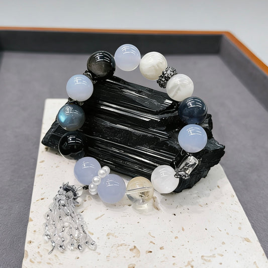 Agate, Snow Phantom Quartz, Grey Moonstone & Multi-Gem Bracelet - Starlit Mercury