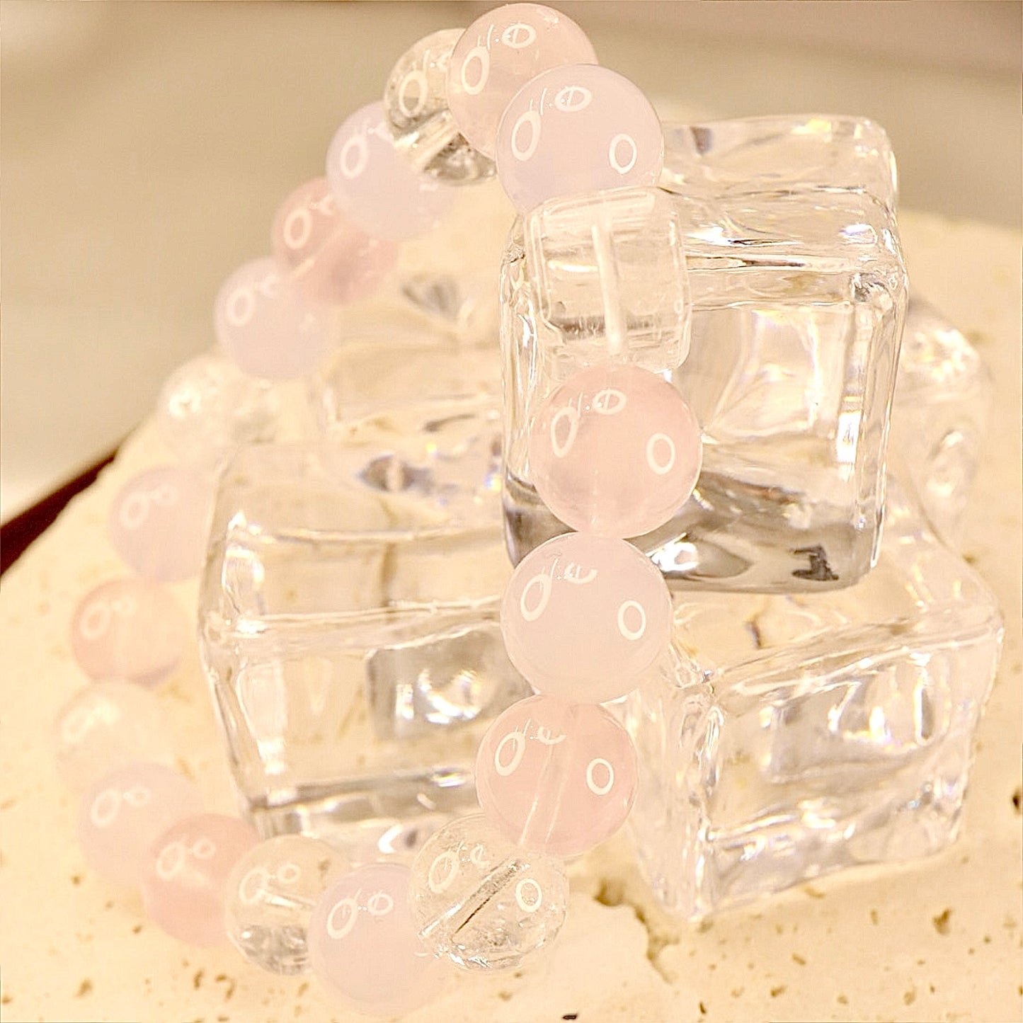 Rose Quartz, Agate & Azeztulite Bracelet - Pink-Blue Lumina