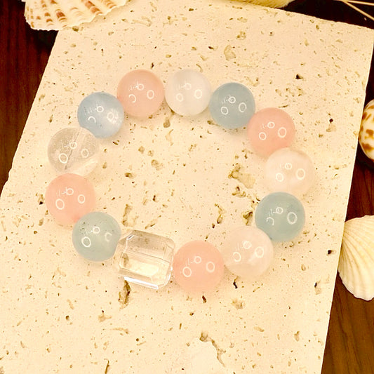 Snowflake Phantom Quartz, Rose Quartz & Aquamarine Bracelet - Balanced Harmony