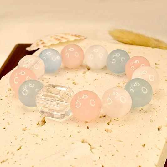 Snowflake Phantom Quartz, Rose Quartz & Aquamarine Bracelet - Balanced Harmony
