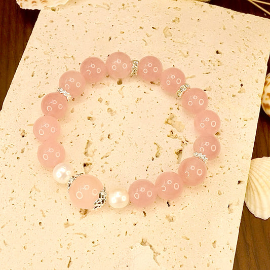 Purple Rose Quartz & Natural Freshwater Pearl Bracelet - Lavender Elegance