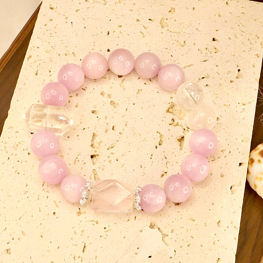 Kunzite, Rose Quartz, Clear & Pantheon Quartz Bracelet - Serenity Blossom