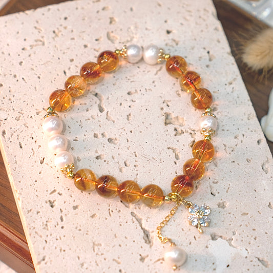 Citrine & Pearl Bracelet - Golden Elegance