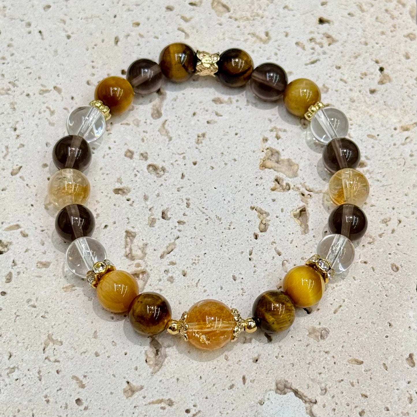 Citrine, Yellow & Golden Tiger’s Eye, Clear Quartz & Ice Obsidian Bracelet -  Earthlight