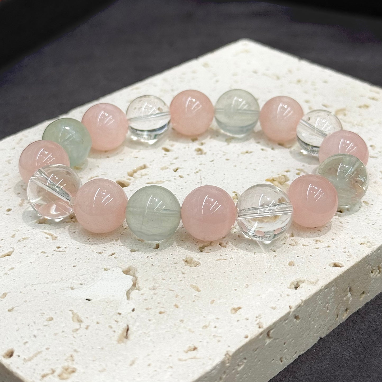 Rose Quartz, Green Fluorite & Clear Quartz Bracelet - Sakura Spring
