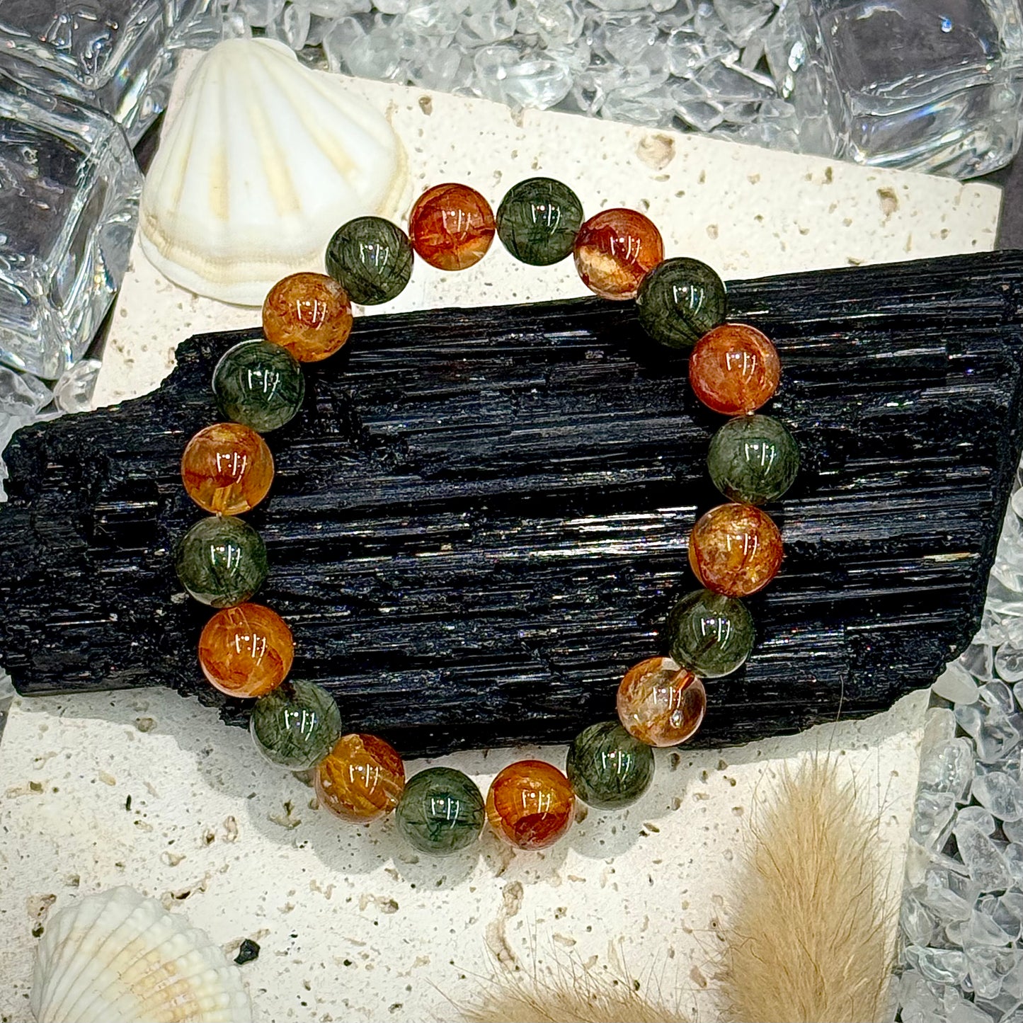 Red Hematoid Quartz & Green Rutilated Quartz Bracelet - Ground & Grow