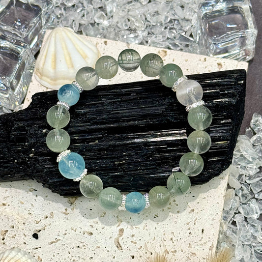 Snow, Green Phantom Quartz & Aquamarine Bracelet - Ocean and Misty Forest