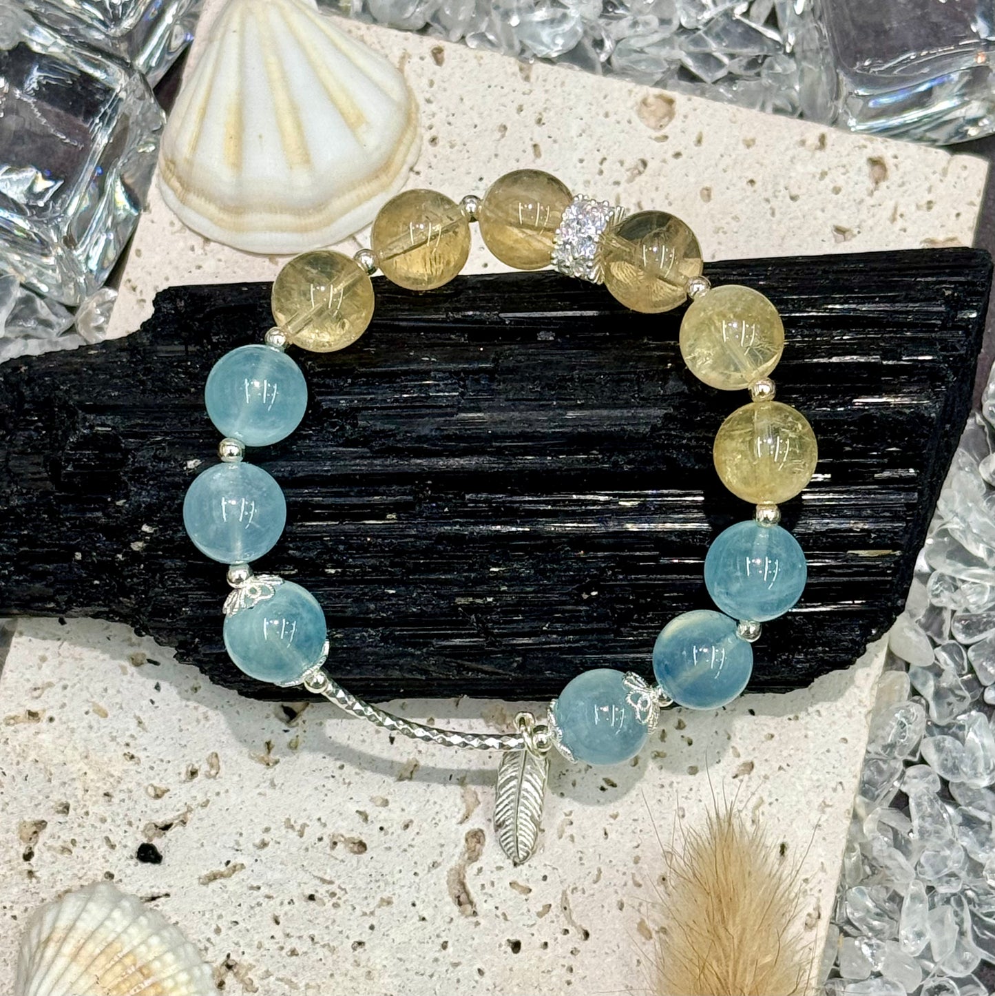 Citrine, Aquamarine & s925 Silver Bracelet - Oceanlight Glow