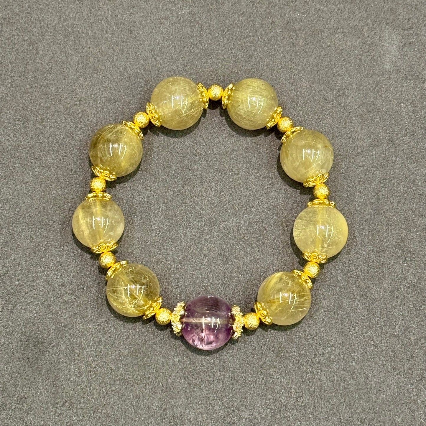 Golden Rutilated Quartz & Amethyst Bracelet - Soul of Gold & Violet