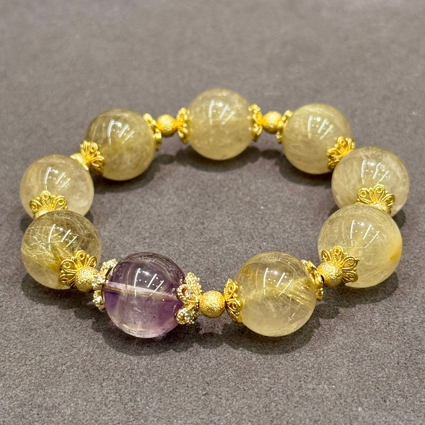 Golden Rutilated Quartz & Amethyst Bracelet - Soul of Gold & Violet