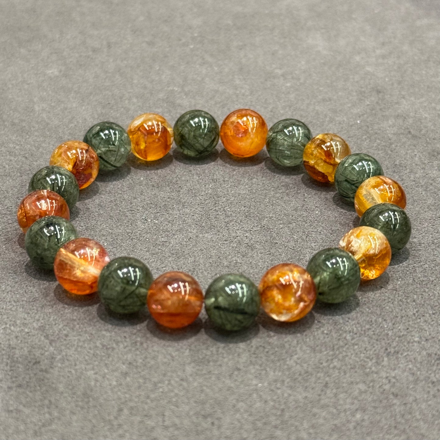 Red Hematoid Quartz & Green Rutilated Quartz Bracelet - Ground & Grow