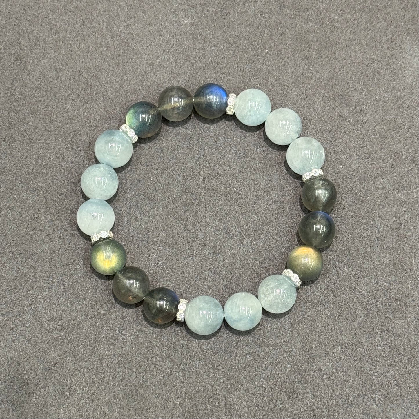 Blue Rabbit Hair Rutilated Quartz & Grey Moonstone Bracelet - Moonlit Whisper