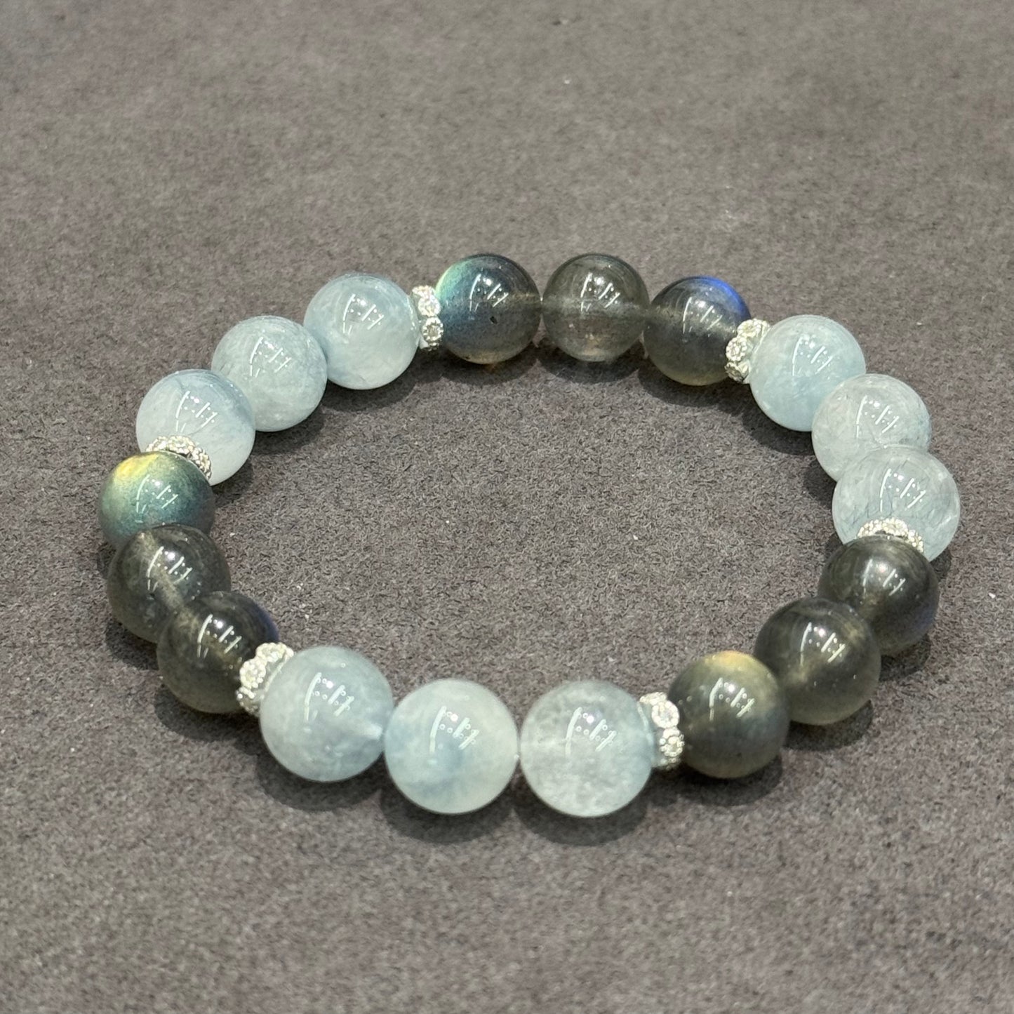 Blue Rabbit Hair Rutilated Quartz & Grey Moonstone Bracelet - Moonlit Whisper