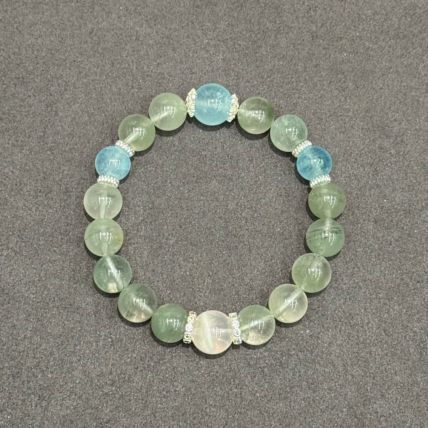 Snow, Green Phantom Quartz & Aquamarine Bracelet - Ocean and Misty Forest