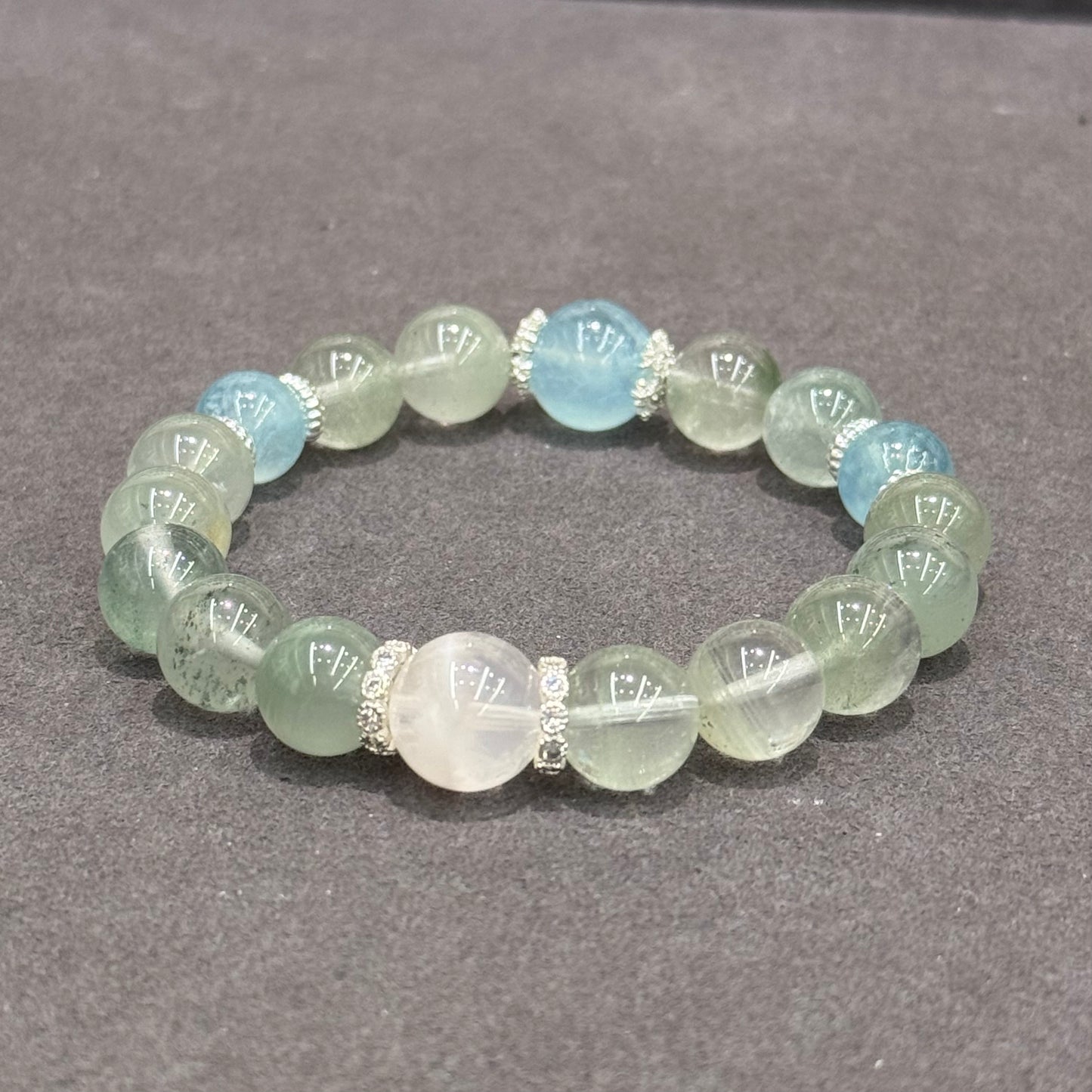Snow, Green Phantom Quartz & Aquamarine Bracelet - Ocean and Misty Forest