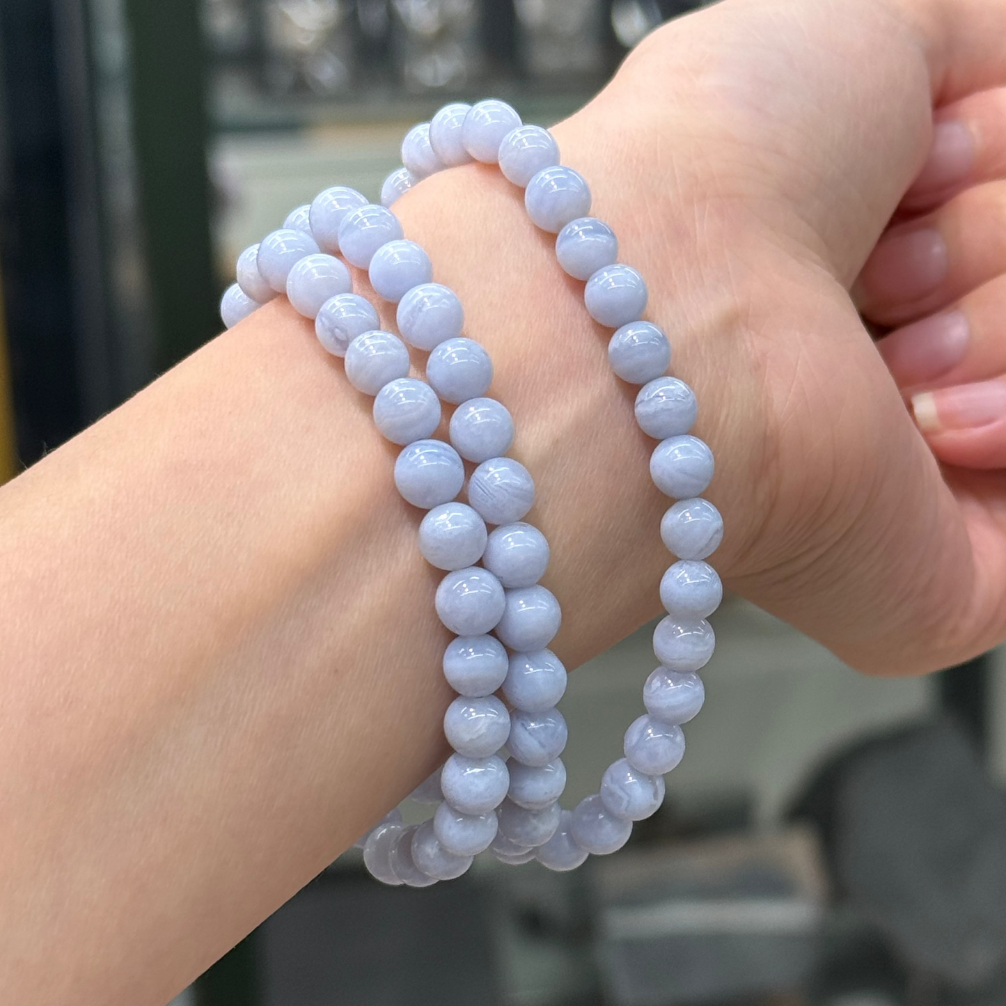 Blue Lace Agate Triple-Wrap Bracelet - Romantic Whisper