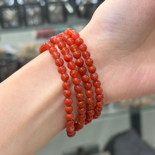 Flame-Patterned Persimmon Red South Red Agate Bracelet - Firesoul Orbit